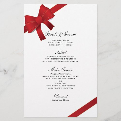 Red Bows Winter Wedding Menu