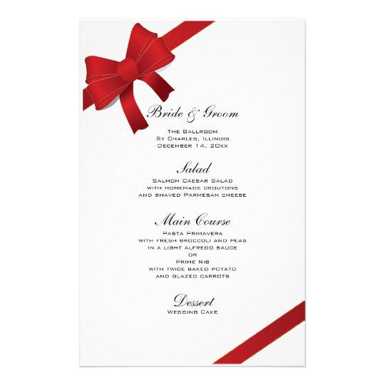 Red Bows Winter Wedding Menu | Zazzle.com