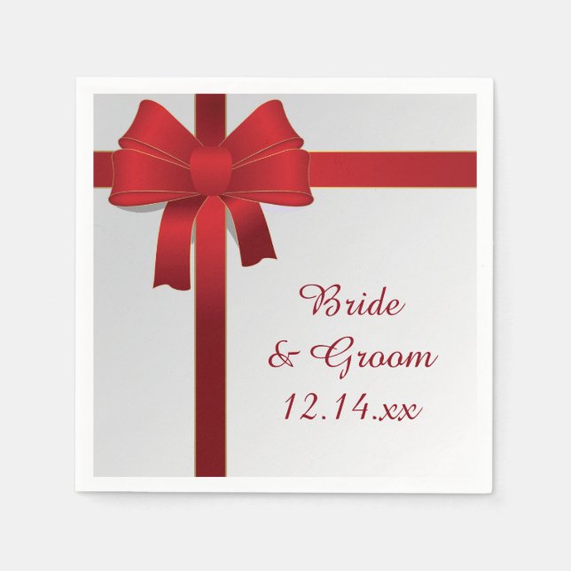 Red Bows Winter Wedding Napkins (Front)