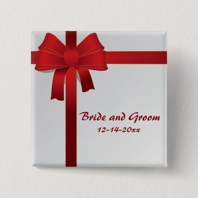 Red Bows Winter Wedding Pinback Button (Front)