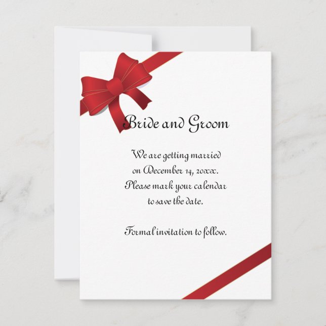 Red Bows Winter Wedding Save the Date (Front)