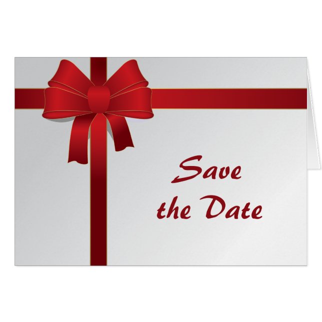 Red Bows Winter Wedding Save the Date Cards (Front Horizontal)