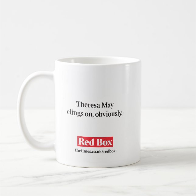 Red Box Mug - Theresa May clings on (Left)