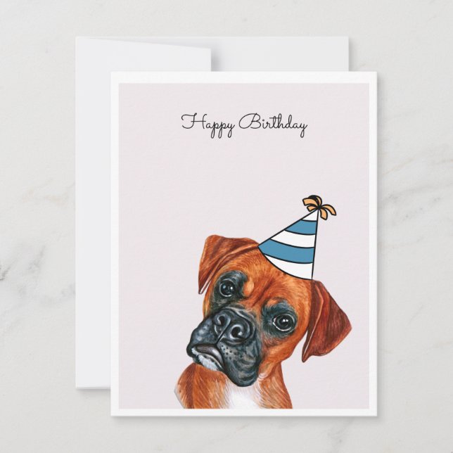 Red Boxer Dog with Party Hat Card (Front)