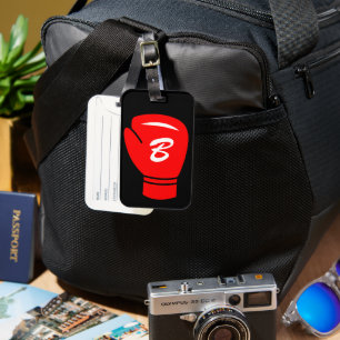 Red boxing glove with custom initial travel luggage tag