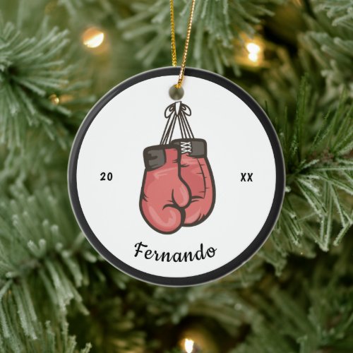 Red Boxing Gloves Competitive Boxer Name  Year  Ceramic Ornament