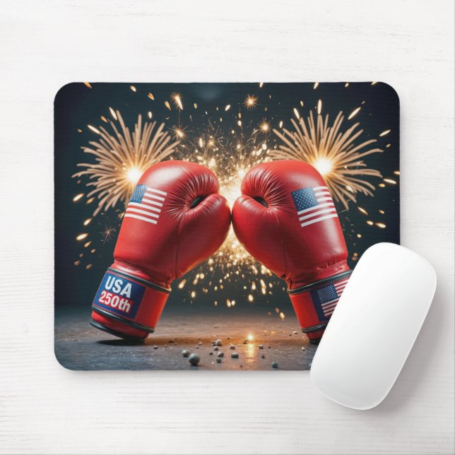 Red Boxing Gloves For USA 250th Birthday Mouse Pad (With Mouse)