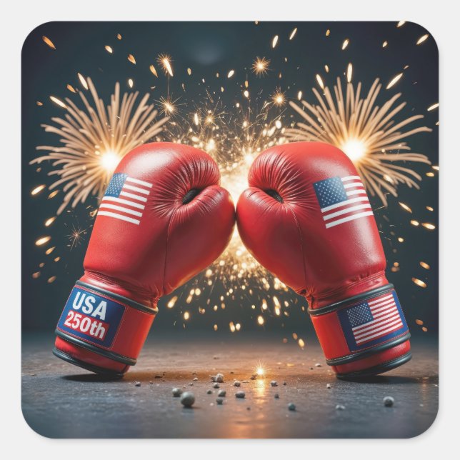 Red Boxing Gloves For USA 250th Birthday Square Sticker (Front)