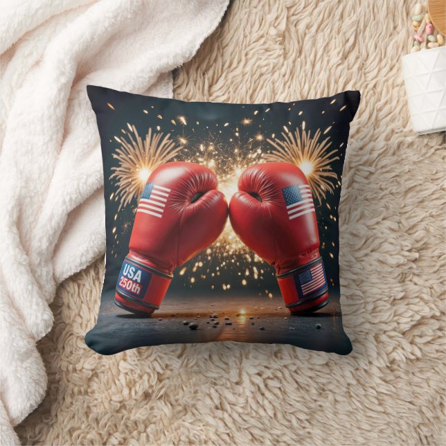 Red Boxing Gloves For USA 250th Birthday Throw Pillow (Blanket)
