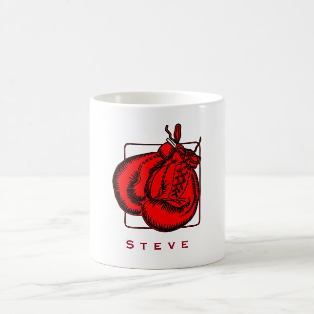 Red Boxing Gloves Illustration Personalized Coffee Mug (Center)