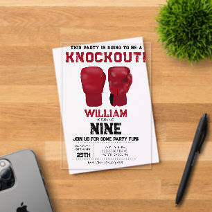 Red Boxing Gloves Kids Birthday Party Knockout Acrylic Invitations