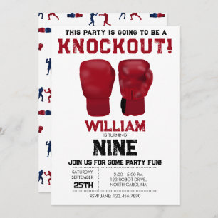 Red Boxing Gloves Kids Birthday Party Knockout Invitation
