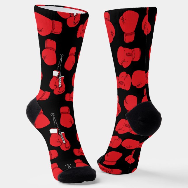 Red Boxing Gloves Pattern Black Socks (Angled)