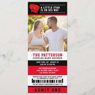 Red Boxing Ticket Couples Baby Shower Photo Invitation