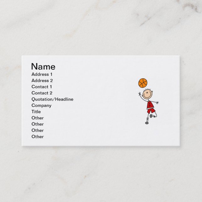 Red Boy Basketball Player t-shirts and Gifts Business Card (Front)