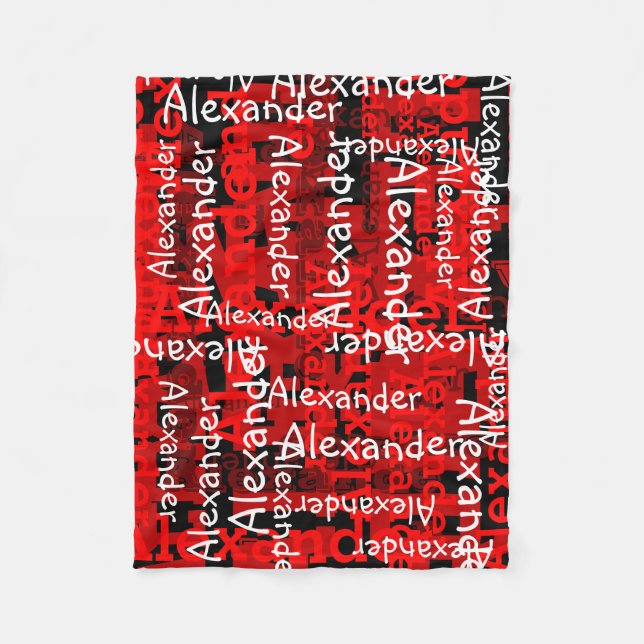 Red Boy's All-over Name Collage Personalized Fleece Blanket (Front)