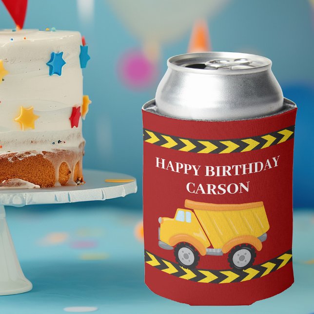 Red Boys Birthday Party Custom Dump Truck Can Cooler (Creator Uploaded)