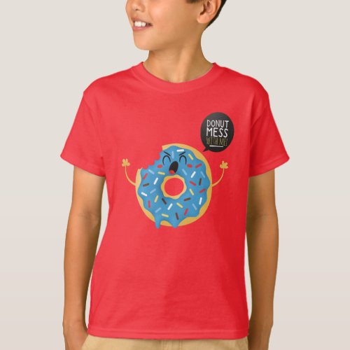 Red Boys Kids Angry Donut Mess With Me Skater Cool T_Shirt