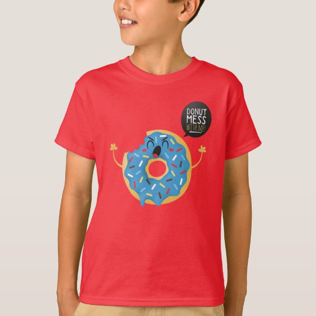 Red Boys Kids Angry Donut Mess With Me Skater Cool T-Shirt (Front)