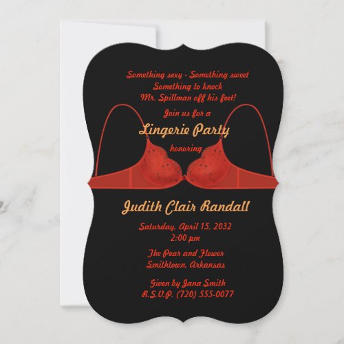 Red Bra on Black Lingerie Shower Invitation