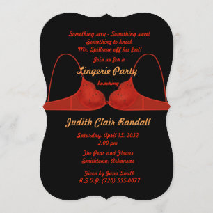 Red Bra on Black Lingerie Shower Invitation