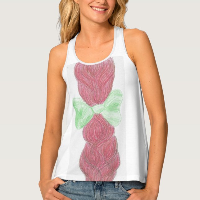 Red braid faux canvas print tank top (Front)