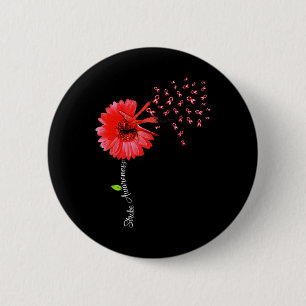 Red Brain Aneurysm Awareness Support Stroke  Button