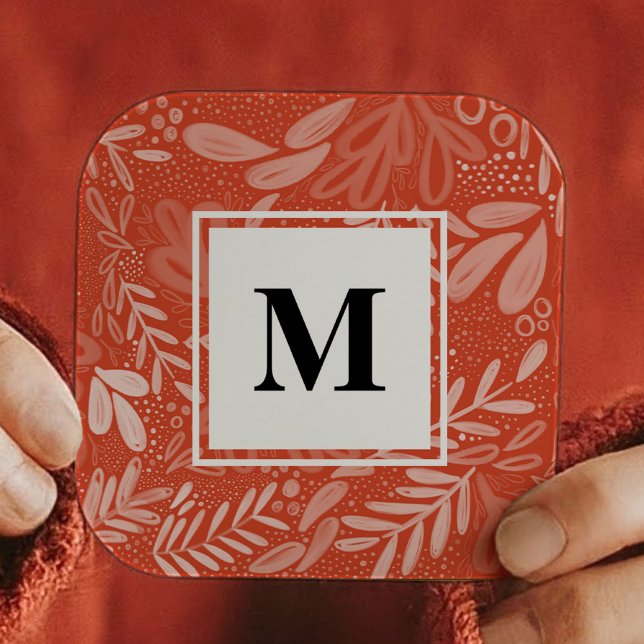 Red Bramble | Festive Botanical Monogram Square Sticker (Red Bramble | Festive Botanical Monogram Square Sticker)