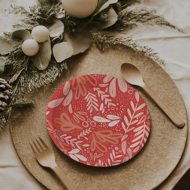 Red Bramble | Festive Botanical Plates (Red Bramble | Festive botanical holiday party paper plates)