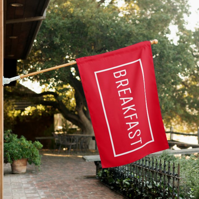 RED BREAKFAST OPEN SIGN FLAG (In SItu)