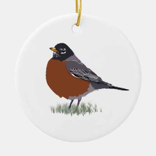Red Breasted American Robin Digitally Drawn Bird Ceramic Ornament