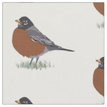 Red Breasted American Robin Digitally Drawn Bird Fabric