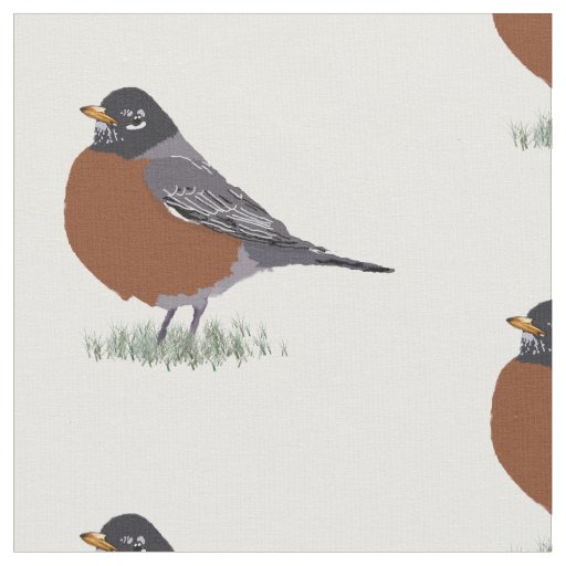 Red Breasted American Robin Digitally Drawn Bird Fabric