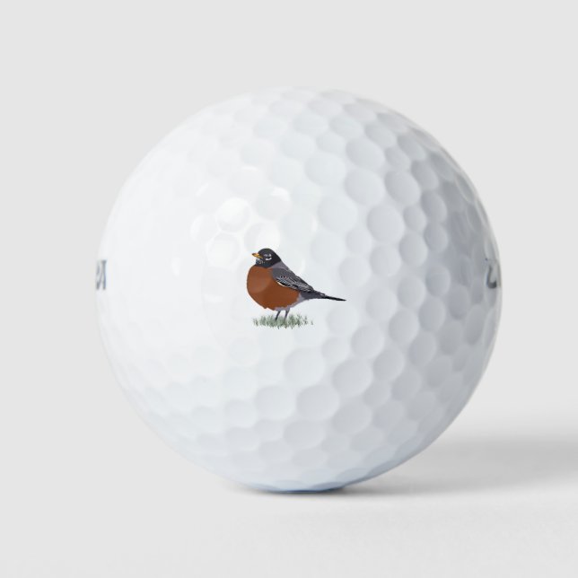 Red Breasted American Robin Digitally Drawn Bird Golf Balls (Front)