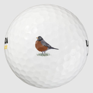 Red Breasted American Robin Digitally Drawn Bird Golf Balls