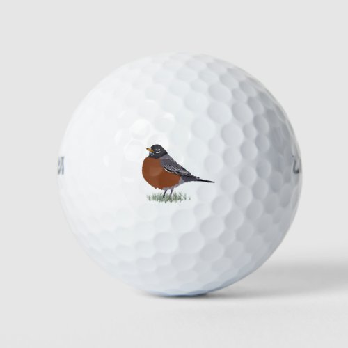 Red Breasted American Robin Digitally Drawn Bird Golf Balls