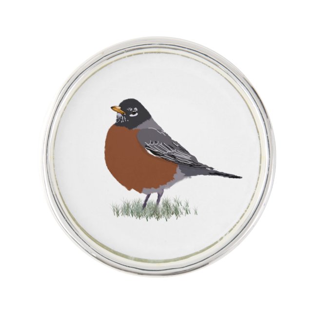 Red Breasted American Robin Digitally Drawn Bird Pin (Front)