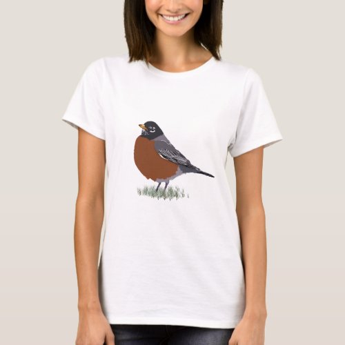 Red Breasted American Robin Digitally Drawn Bird T_Shirt