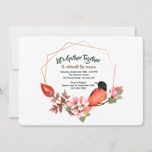 Red Breasted Bird Invitation (Front)