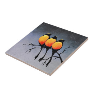 Red-breasted Black Birds Ceramic Tile