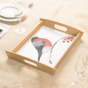 red breasted bullfinch serving tray