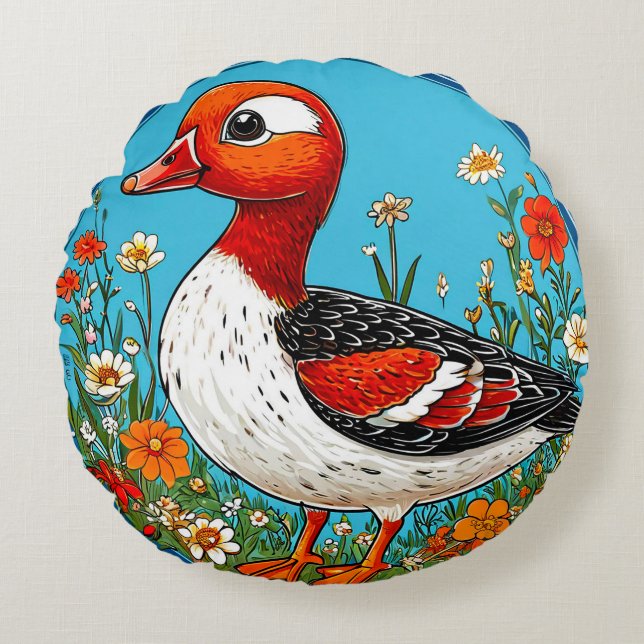 Red breasted goose Bird Wildlife Decorative Round Pillow (Front)