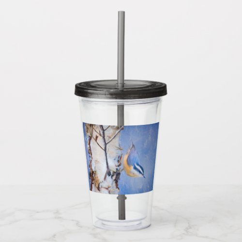 Red_Breasted Nuthatch Painting Original Bird Art Acrylic Tumbler