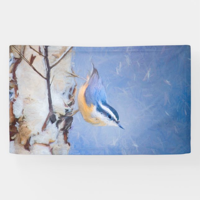 Red-Breasted Nuthatch Painting Original Bird Art Banner (Horizontal)