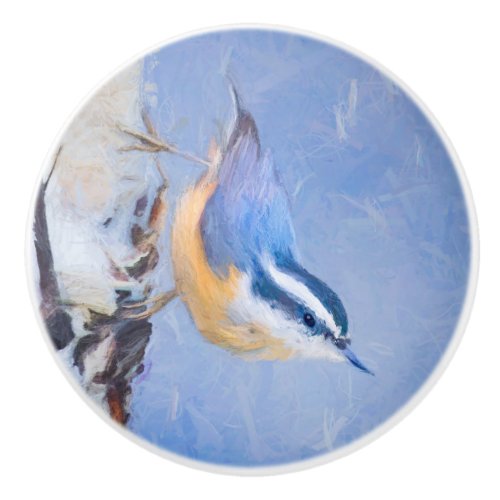 Red_Breasted Nuthatch Painting Original Bird Art Ceramic Knob