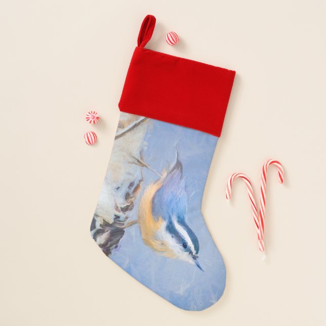 Red-Breasted Nuthatch Painting Original Bird Art Christmas Stocking (Front)