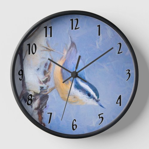 Red_Breasted Nuthatch Painting Original Bird Art Clock