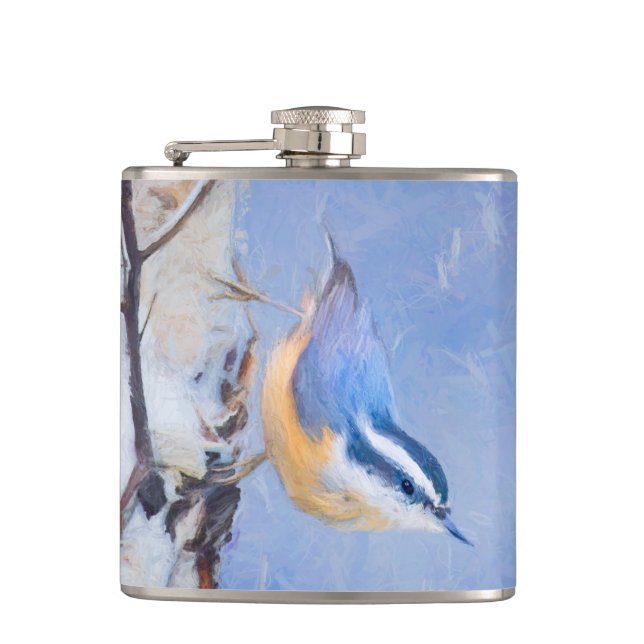 Red-Breasted Nuthatch Painting Original Bird Art Flask (Front)