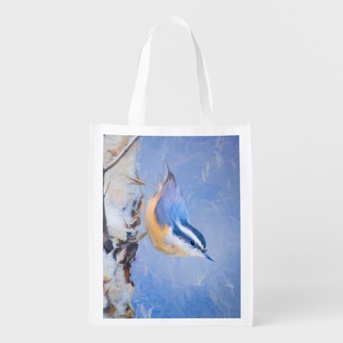 Red_Breasted Nuthatch Painting Original Bird Art Grocery Bag