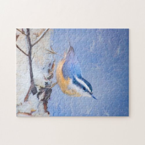 Red_Breasted Nuthatch Painting Original Bird Art Jigsaw Puzzle